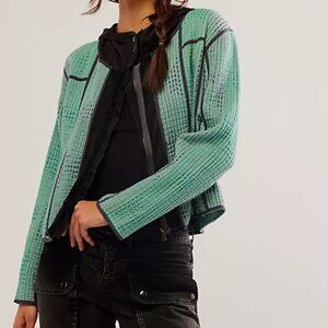 Free People FP ONE Tavi Quilted Hooded JACKET Size M Zip Up Green Black